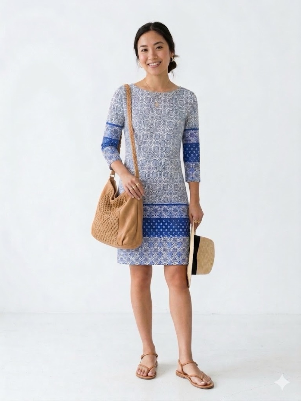 🇬🇧Primark Atmosphere Mediterranean Coastal Chic Tile Print Shift Dress US 6